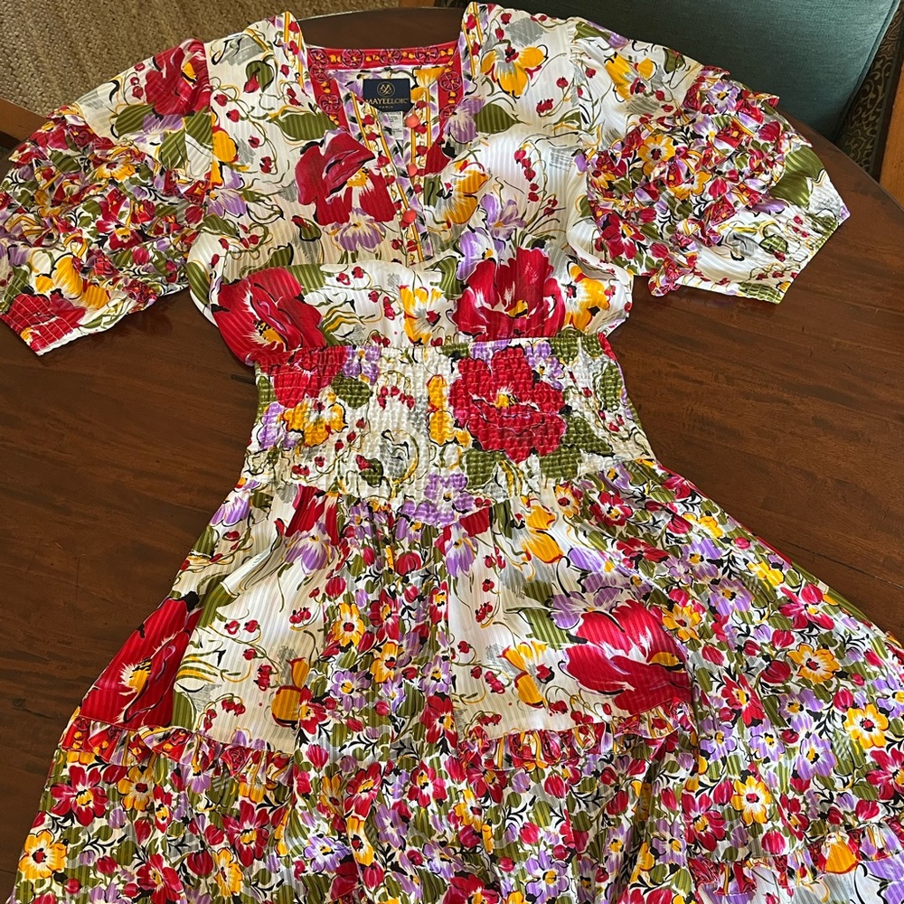 Floral Maxi Dress with Red and Purple Flowers